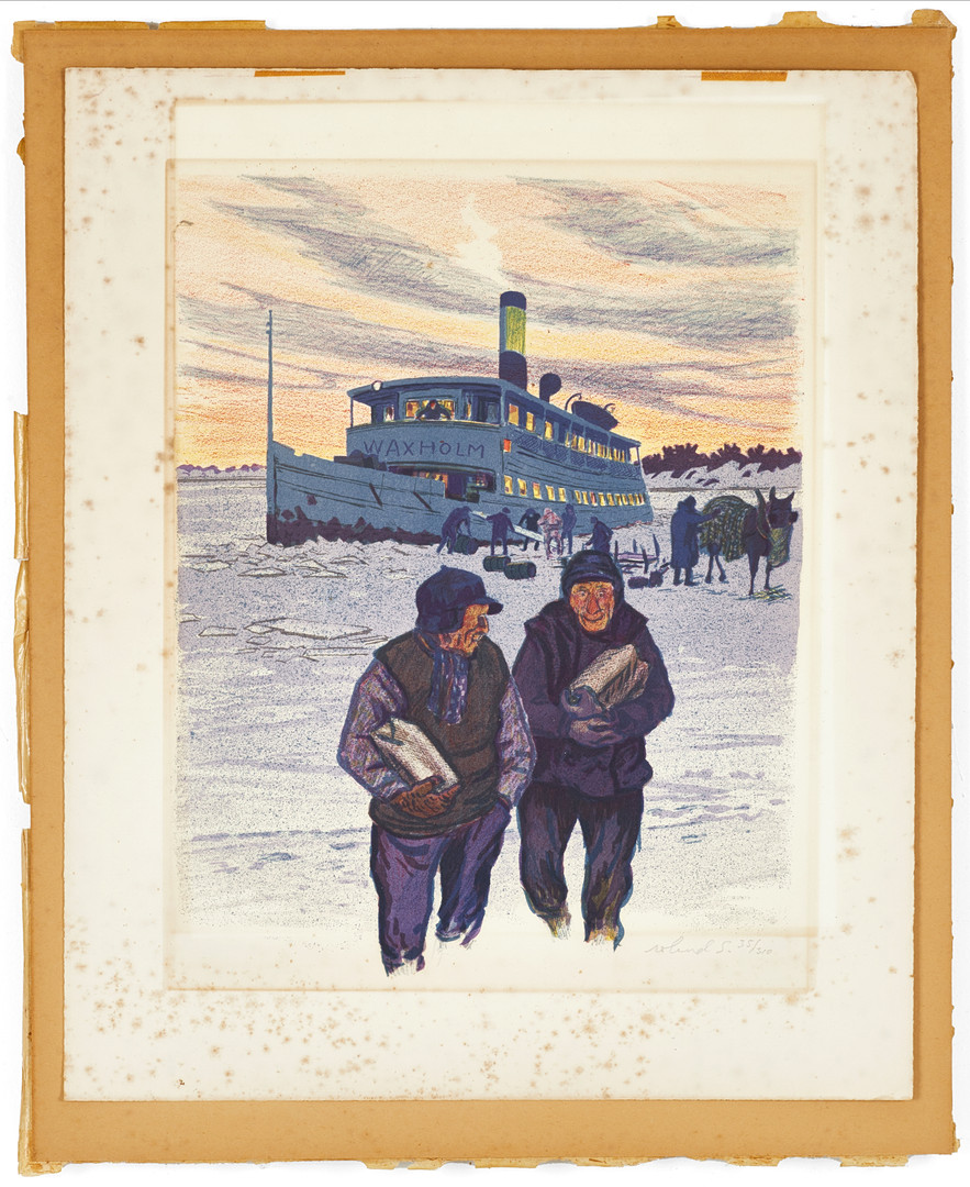 ROLAND SVENSSON. "Vinterbåten", signerad, numrerad 35/310, färglitografi.