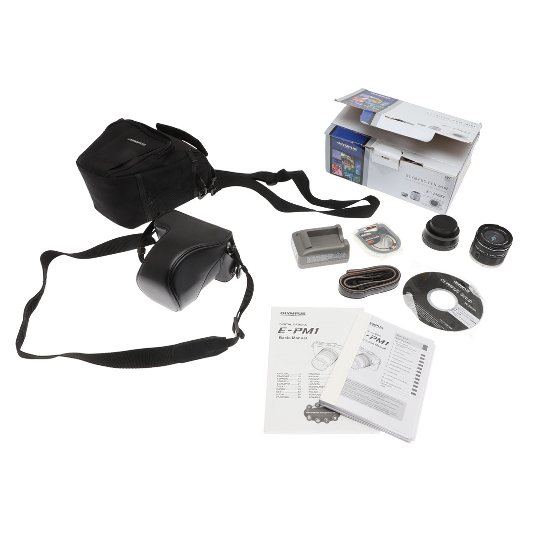 OLYMPUS PEN MINI E-PM1 WITH ACCESSORIES.
