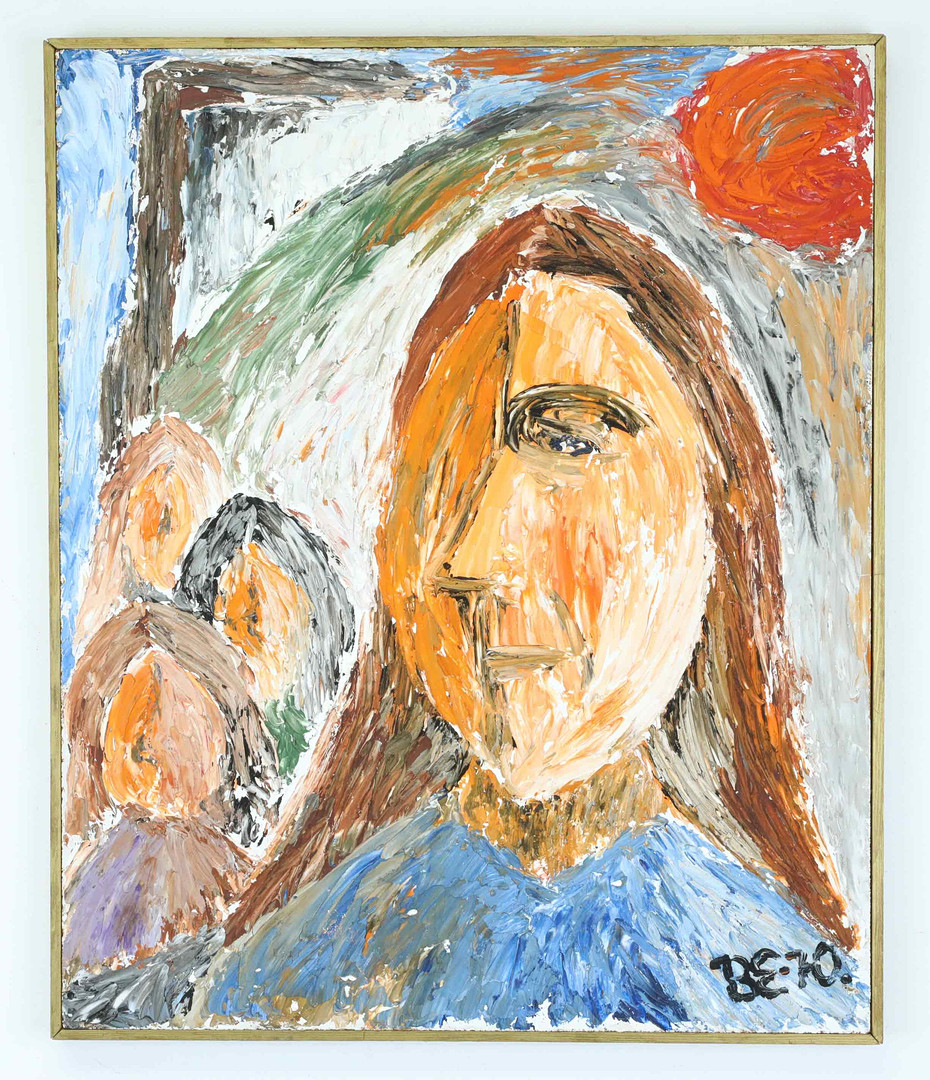 BISSE THOFELT (1939-2010). olja på duk, Figurkomposition, signerad, daterad 70.