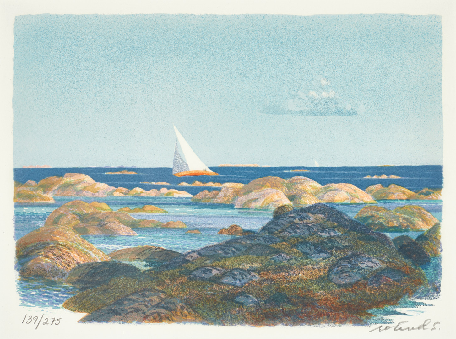 ROLAND SVENSSON (1910-2003). "Sommarbris", 1982, signerad, numrerad 139/275, färglitografi.