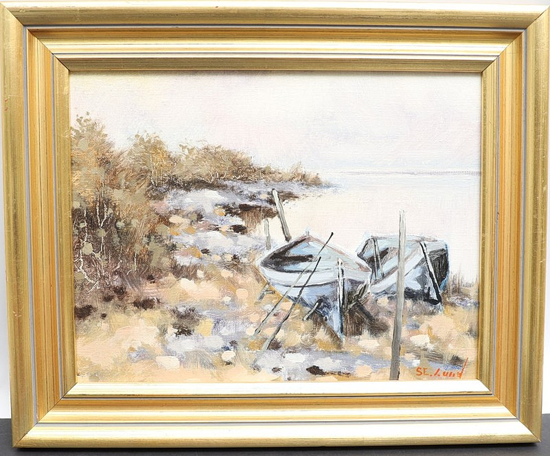 SVEN-ERIK LUND. Naturbild med ekor, signerad, oljemålning på duk.