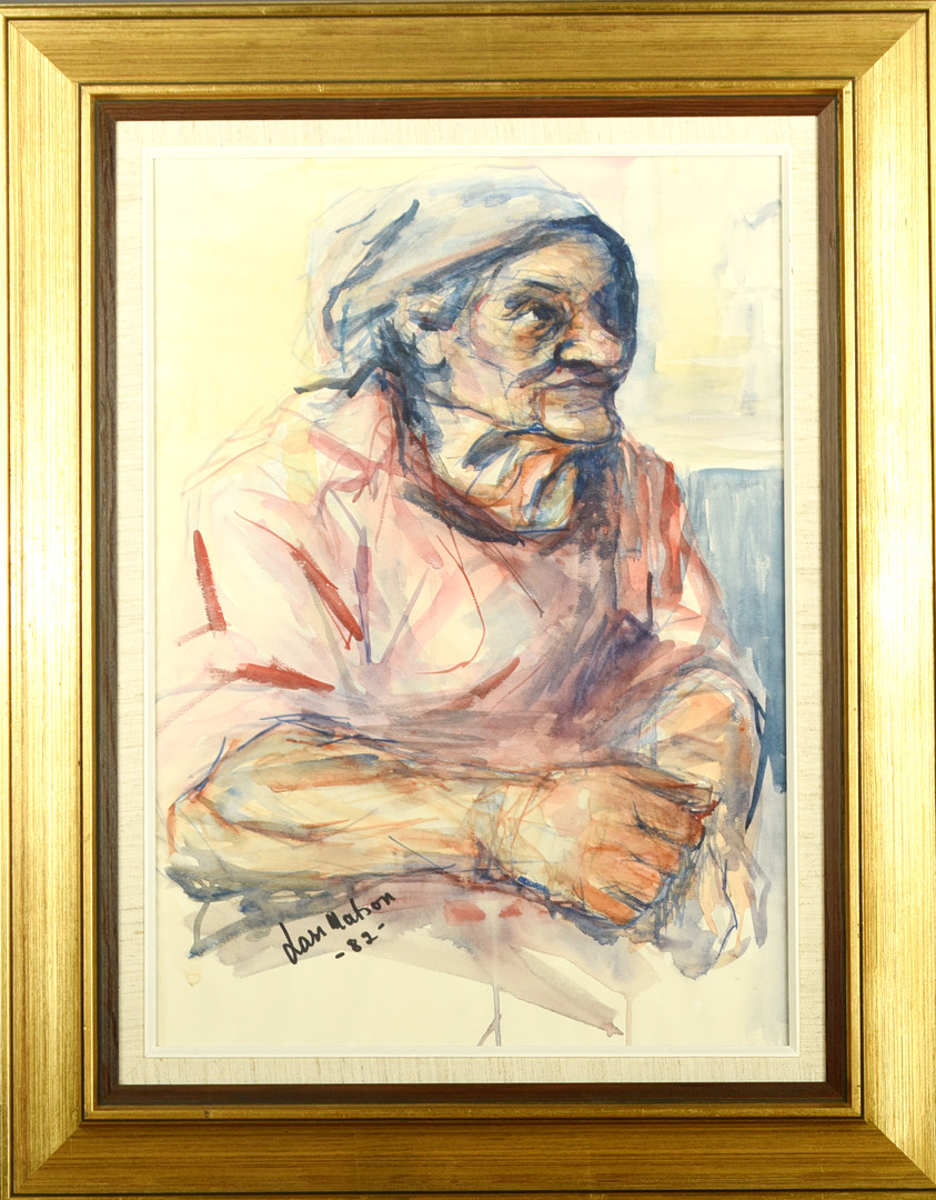 LARS MATSON. Blandteknik på papper, "Gumma i röd klänning" signerad, daterad 1982.