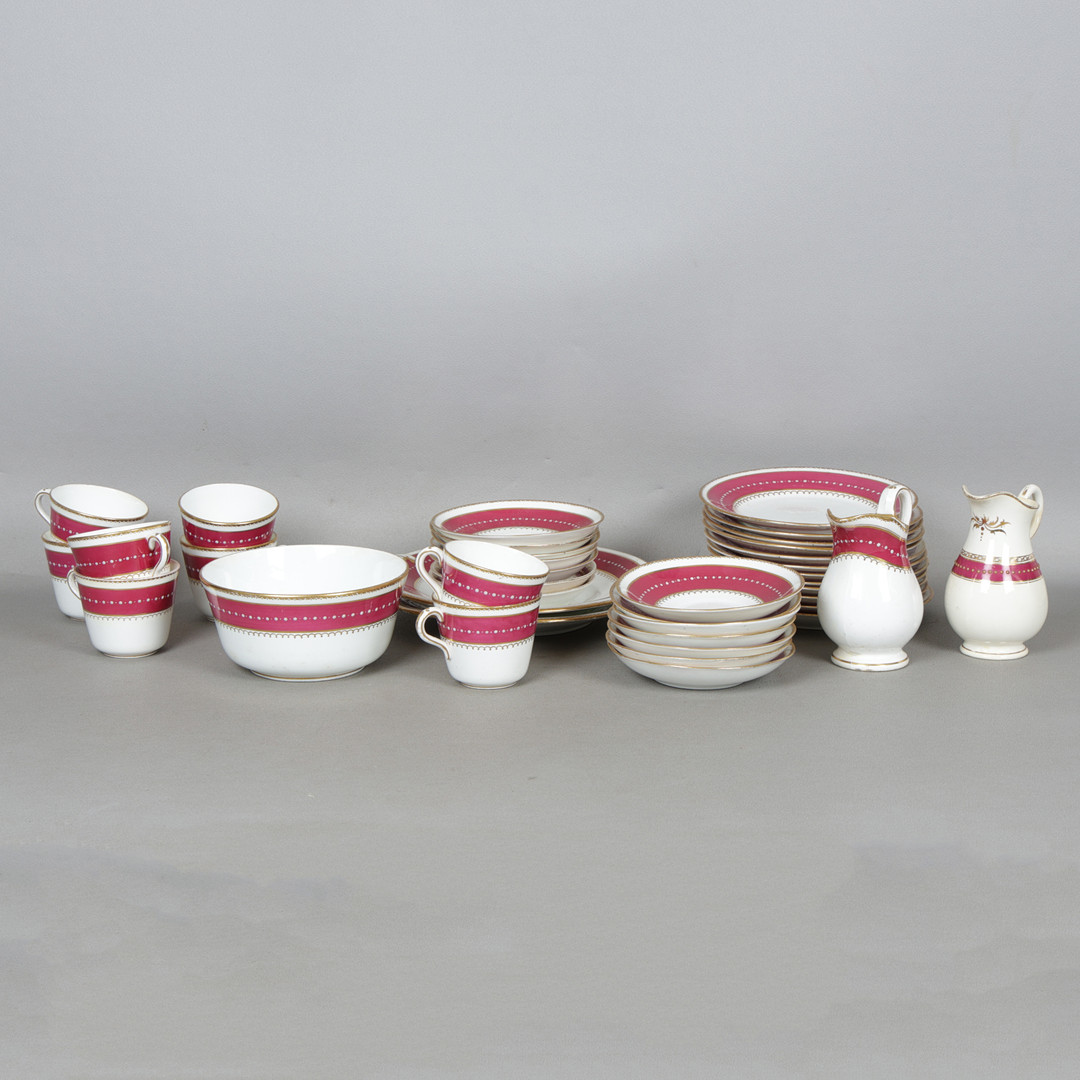 A MATCHED STAFFORDSHIRE PORCELAIN PART TEA-SET (39).