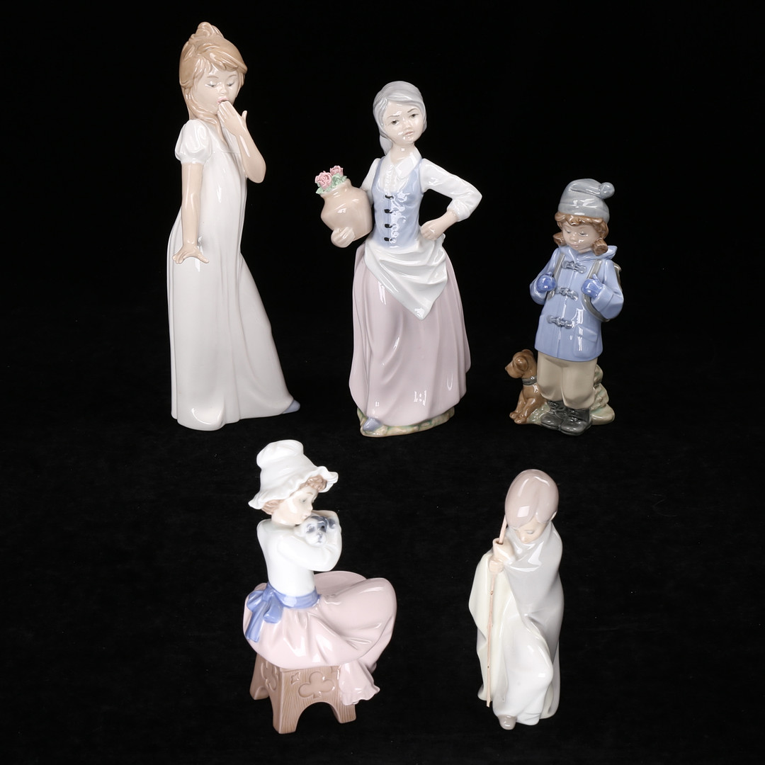 FIGURINER, 5 st, porslin, Nao, Lladro, Spanien.