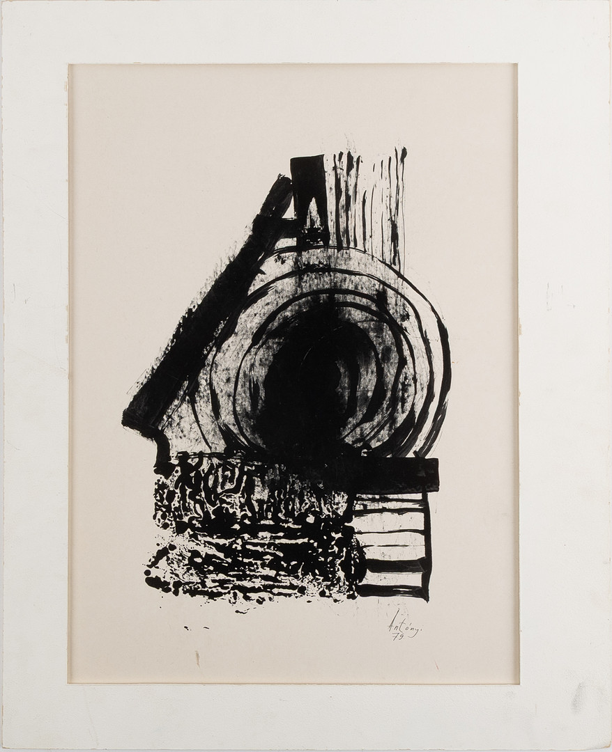 IMRE ANTONYI (1932-2025). Svart-vit komposition, tusch, signerad och daterad 1979.