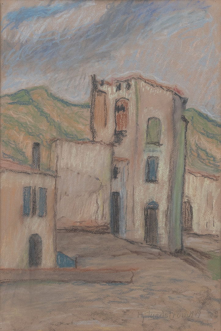 HJALMAR LUNDSTRÖM (1879-1963). Hus i landskap, San Remo, Italien, blandteknik, signerad och daterad 1949.