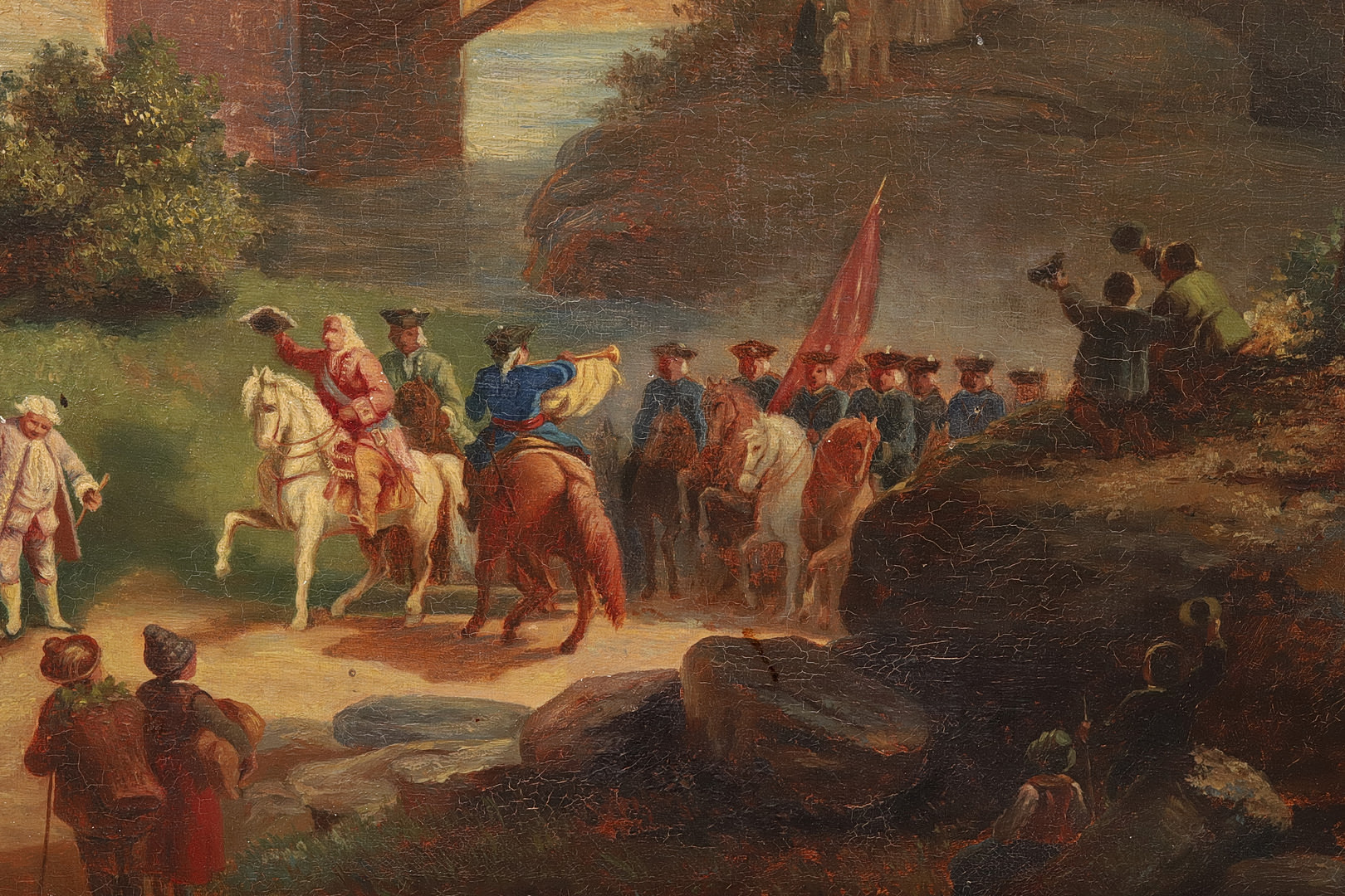 OKÄND KONSTNÄR. Olja på duk, "Soldattåg", 1800 tal.
