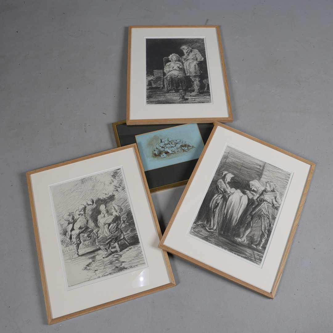 WILLIAM WARD (1850-1885) 'STUDY OF A PLANT' AND THREE PENCIL DRAWINGS (4).