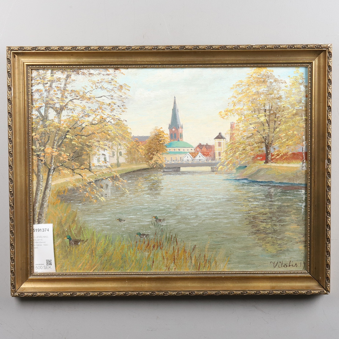 OLJEMÅLNING. på pannå. Oidentifierad konstnär. 1900 - talet.