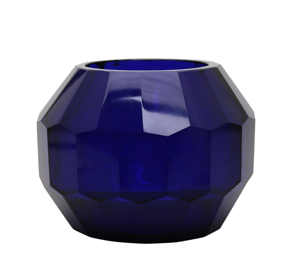 Art Deco cobalt blue faceted glass vase by Josef Hoffmann for Moser, circa 1930.