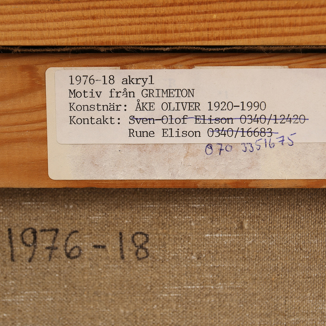 ÅKE OLIVER. Akryl, motiv från "Grimeton" , signerad, daterad 1976.