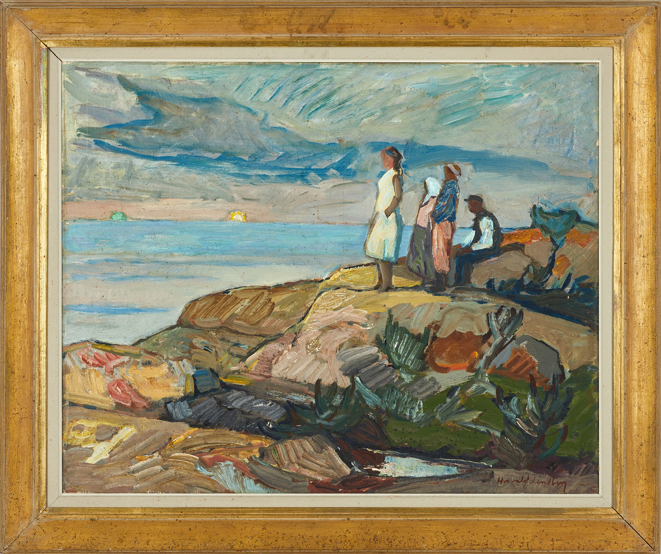 HARALD LINDBERG (Sverige, 1901-1976), "I den ljusa natten", 1955, signerad, olja på duk.