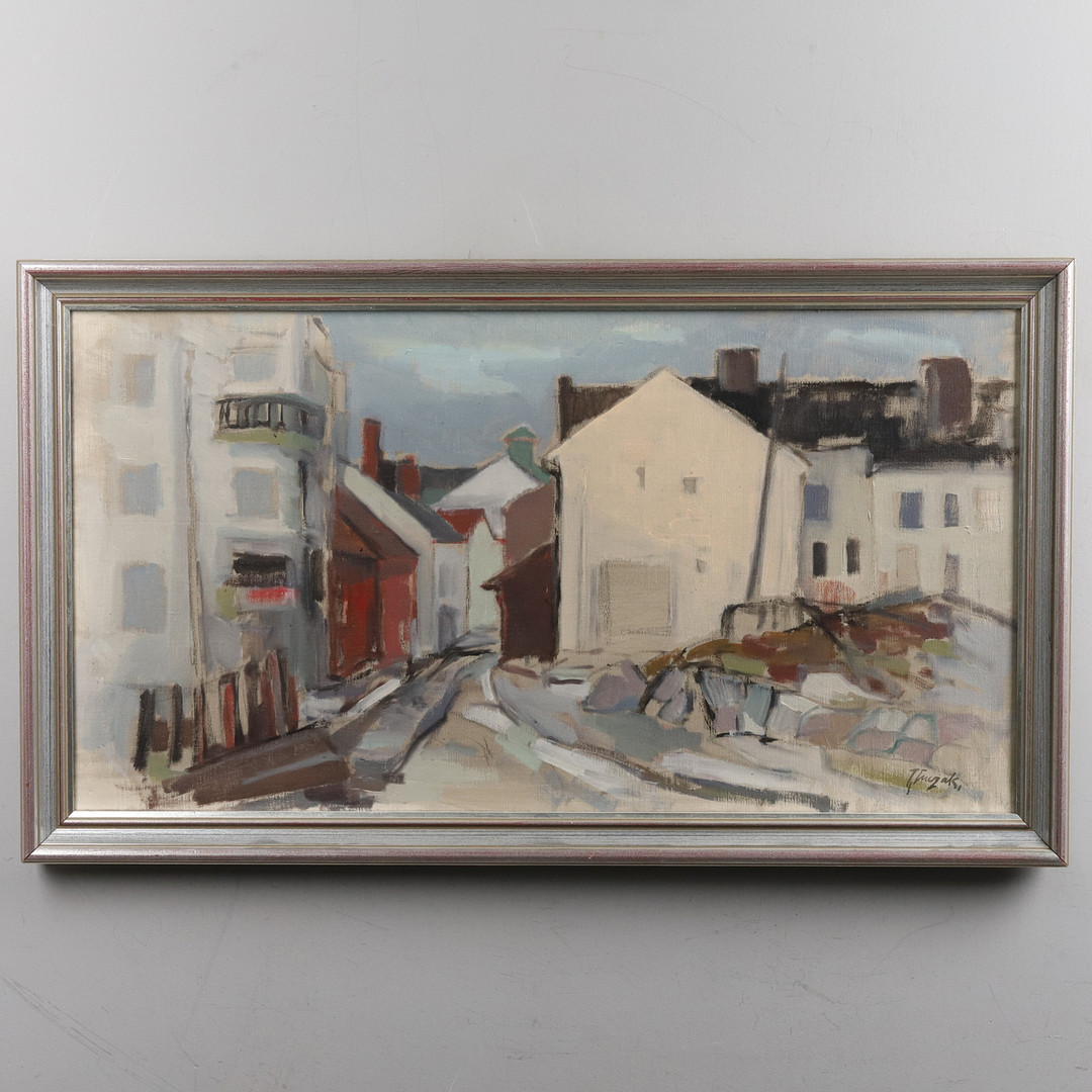 JERZY LUCZAK. Olja på duk, "Gatuvy", signerad.