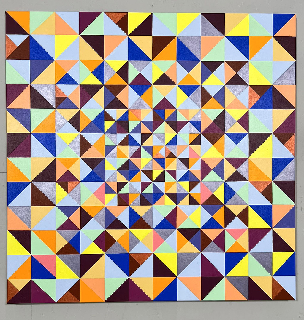 Lena László, Acryl auf Leinwand, 'Exactly 299 triangles'.