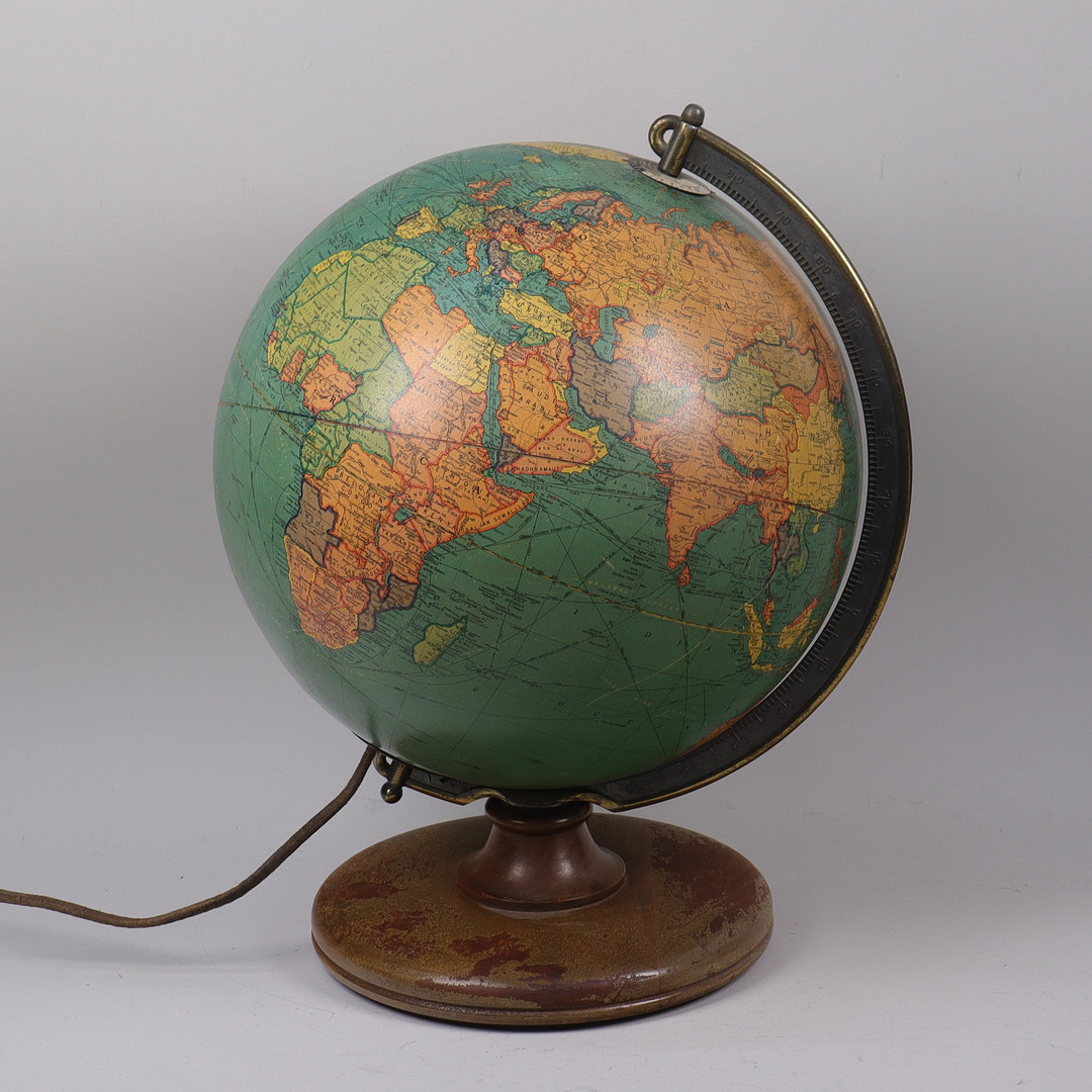 JORDGLOB, glas, "Library Globe", Replogle Globes, Chicago, USA.