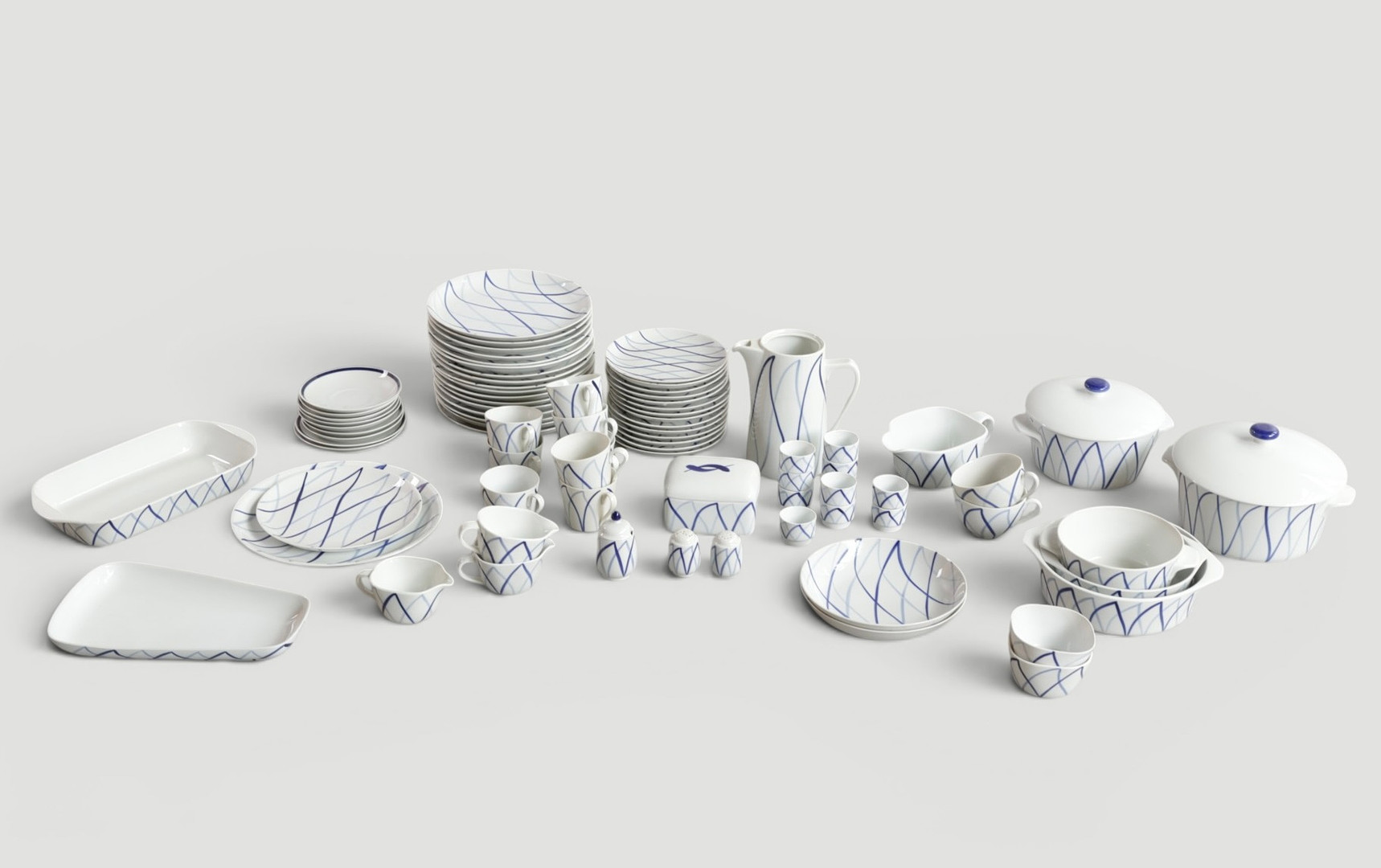 LYNGBY PORCELÆN. "Danild", service af porcelæn, dekoreret med harlekinmønster. Udført hos Lyngby Porcelæn, Danmark (83).