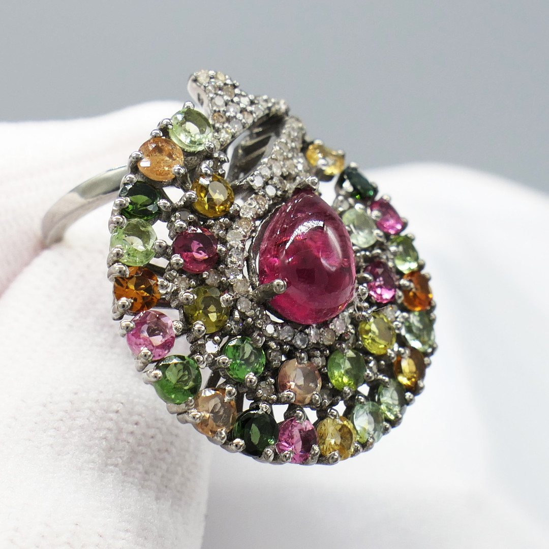 MULTICOLOUR TOURMALINE & DIAMOND ring.