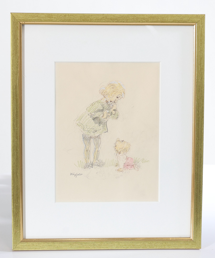 ROBERT HÖGFELDT. "Lekkamrater", blandteknik, signerad.