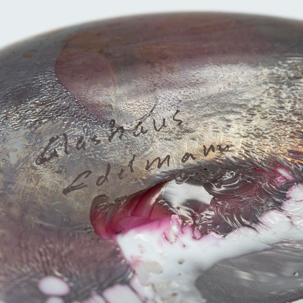 MEHRFARBIGE VASE VON GLASHAUS EDELMANN, AUF DEM BODEN SIGNIERT, HANDGEFERTIGT, 1970ER JAHRE.