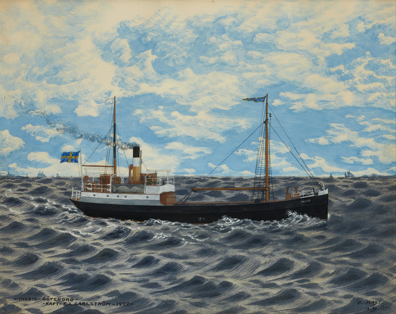 ERIK HAST (1872-1947). "S/S Ingrid Göteborg", signerad, gouache.