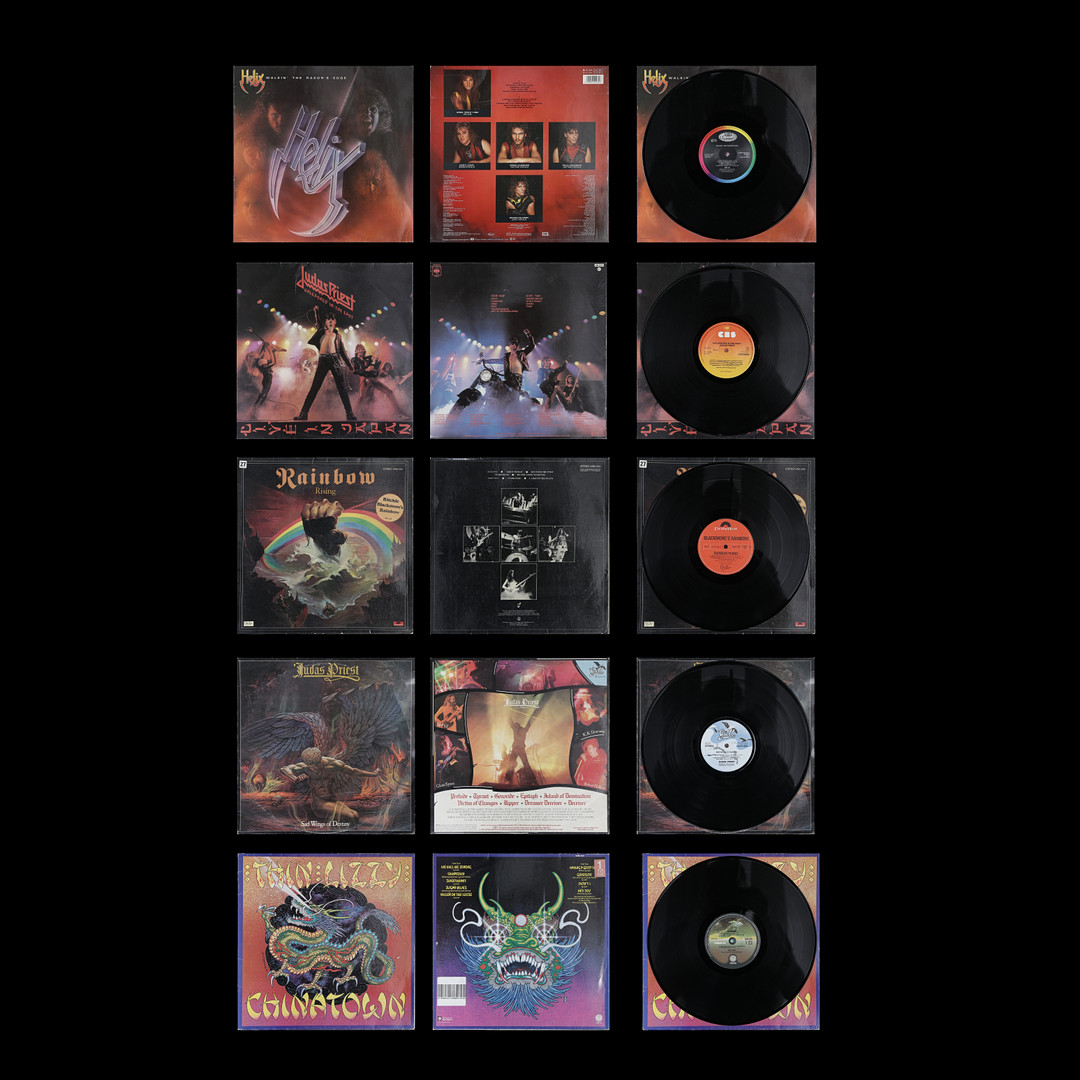 5 LP-SKIVOR, THIN LIZZY, JUDAS PRIEST, BLACKMORE'S RAINBOW, HELIX.