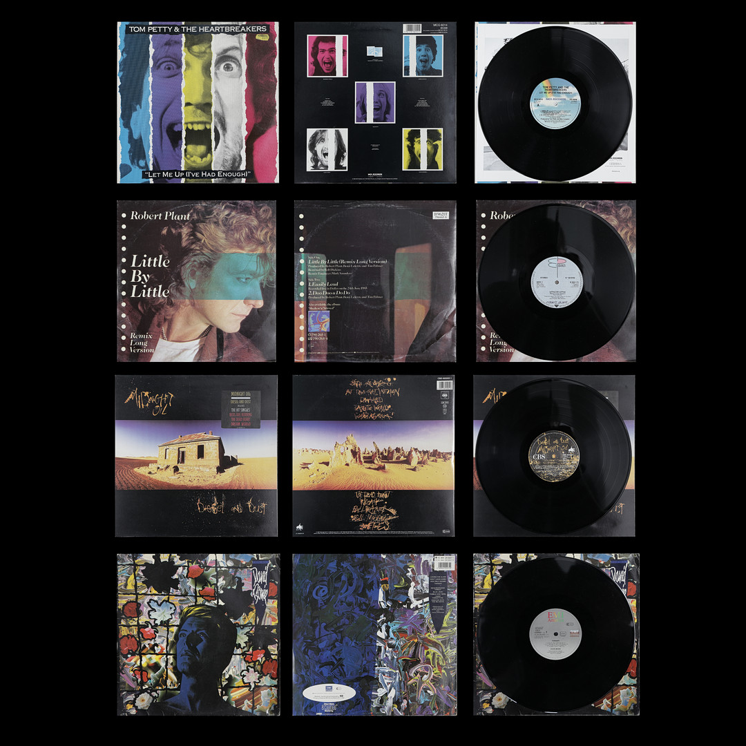 4 LP-SKIVOR, DAVID BOWIE, MIDNIGHT OIL, ROBERT PLANT, TOM PETTY AND THE HEARTBREAKERS.