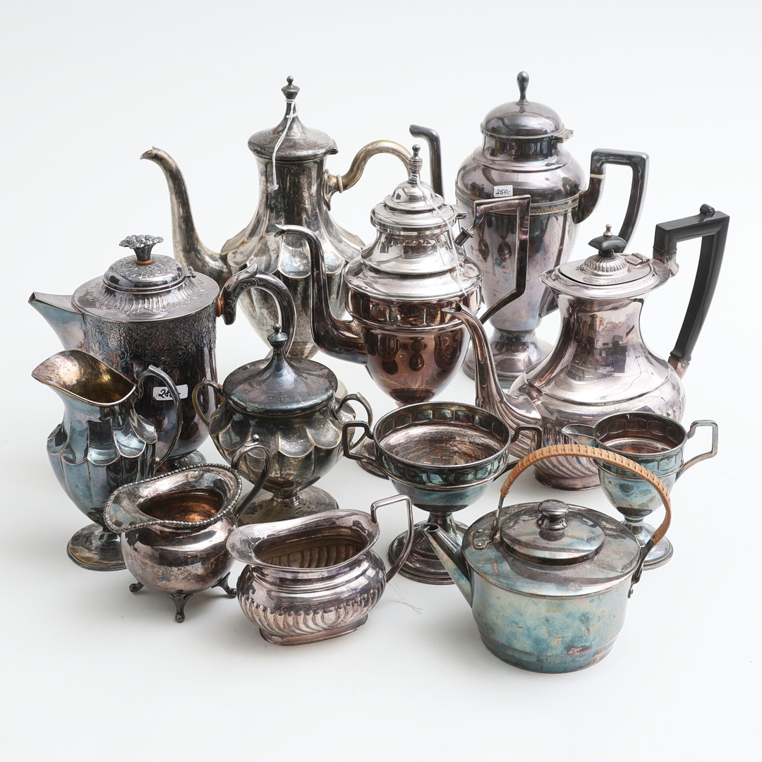KAFFESET, 12 delar, nysilver/nickel, bla Pinder Bros, 1900-tal.