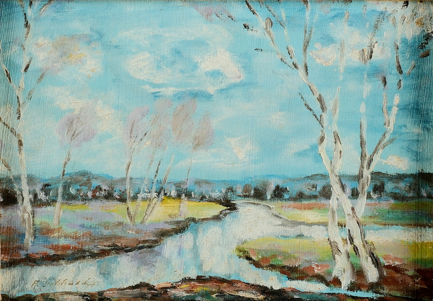 ALBERT GEBHARD (1869 1937). Olja på pannå, landskapsmotiv, signerad.