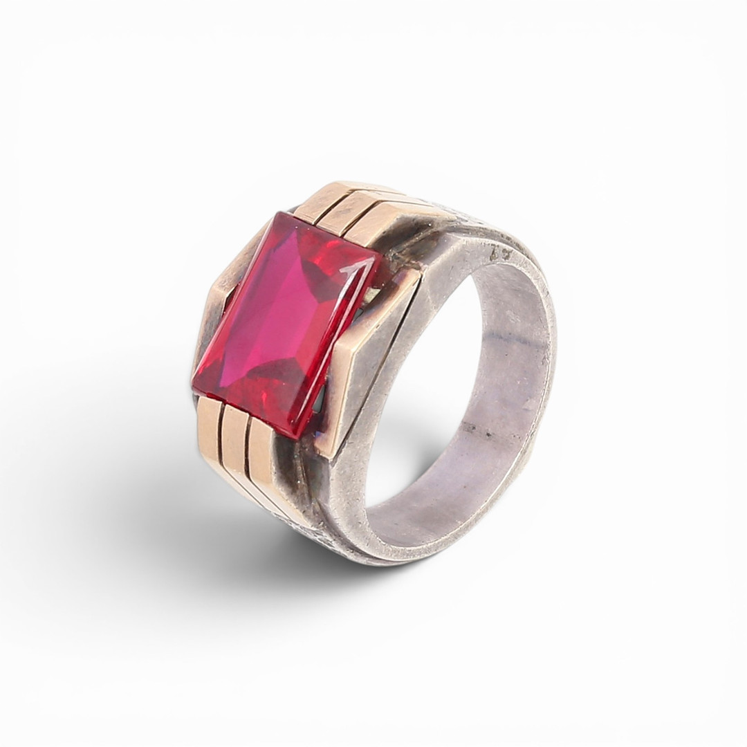 Signet ring in silver and with a ruby, circa 1940.