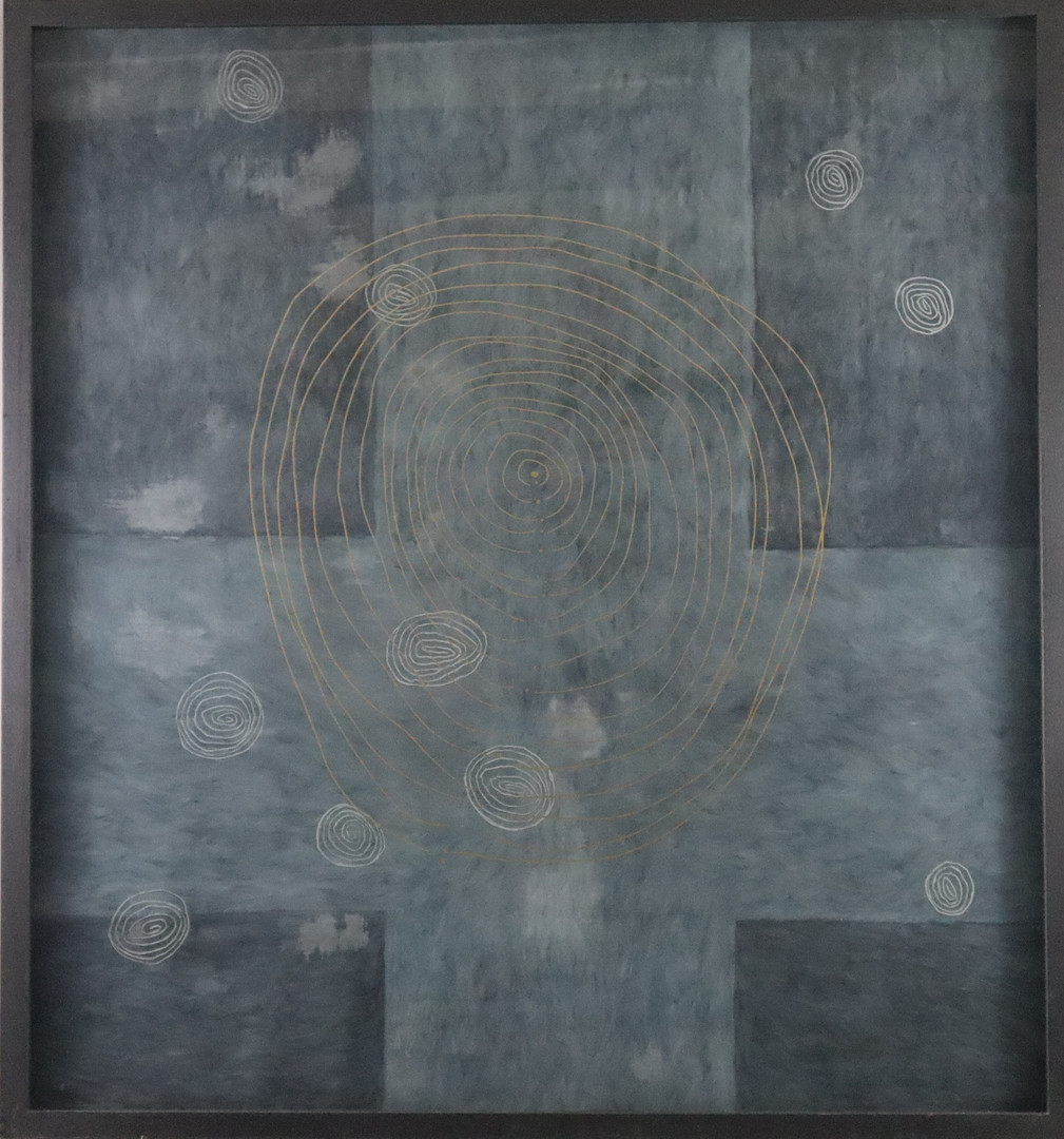RONDO, JULIO. "How high the moon", 1989, Pastell / Goldfarbe auf Glas.
