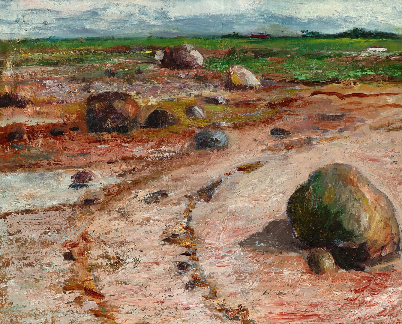 UBEKENDT KUNSTNER. Landskabsmotiv med strand i forgrunden, olie på lærred, signeret og dateret 1984.