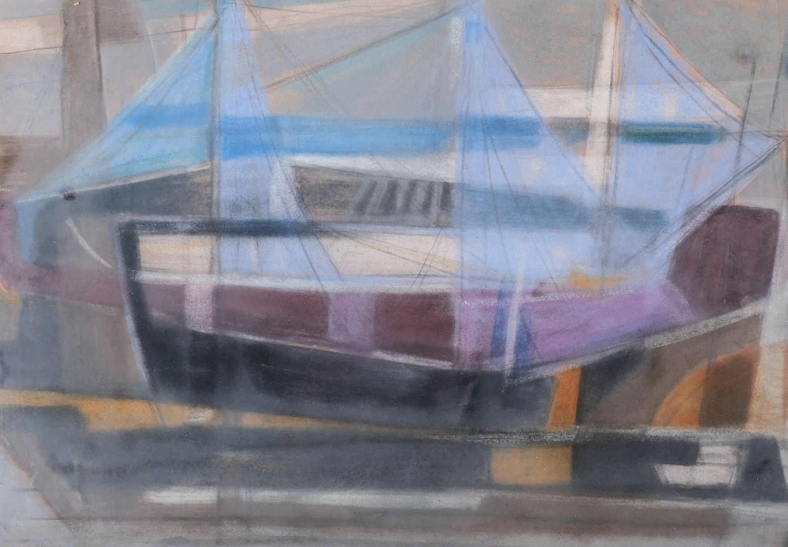 WIKING SVENSSON. Pastell på papper, abstrakt komposition av båt, signerad.