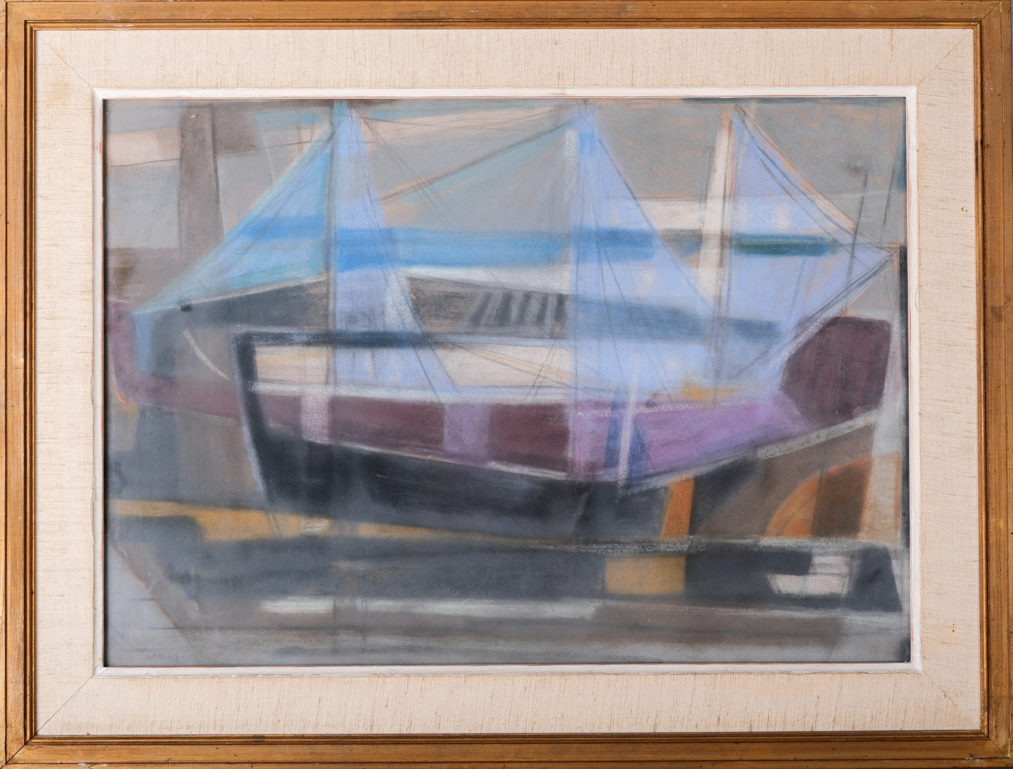 WIKING SVENSSON. Pastell på papper, abstrakt komposition av båt, signerad.