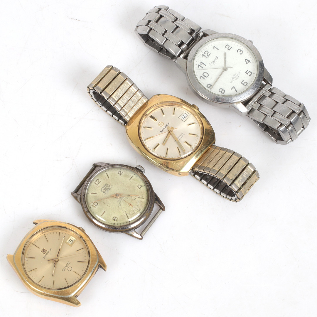 ARMBANDSUR, 4 st, bl.a. Certina, Rodania, Legend, Esspe. 1900-tal.