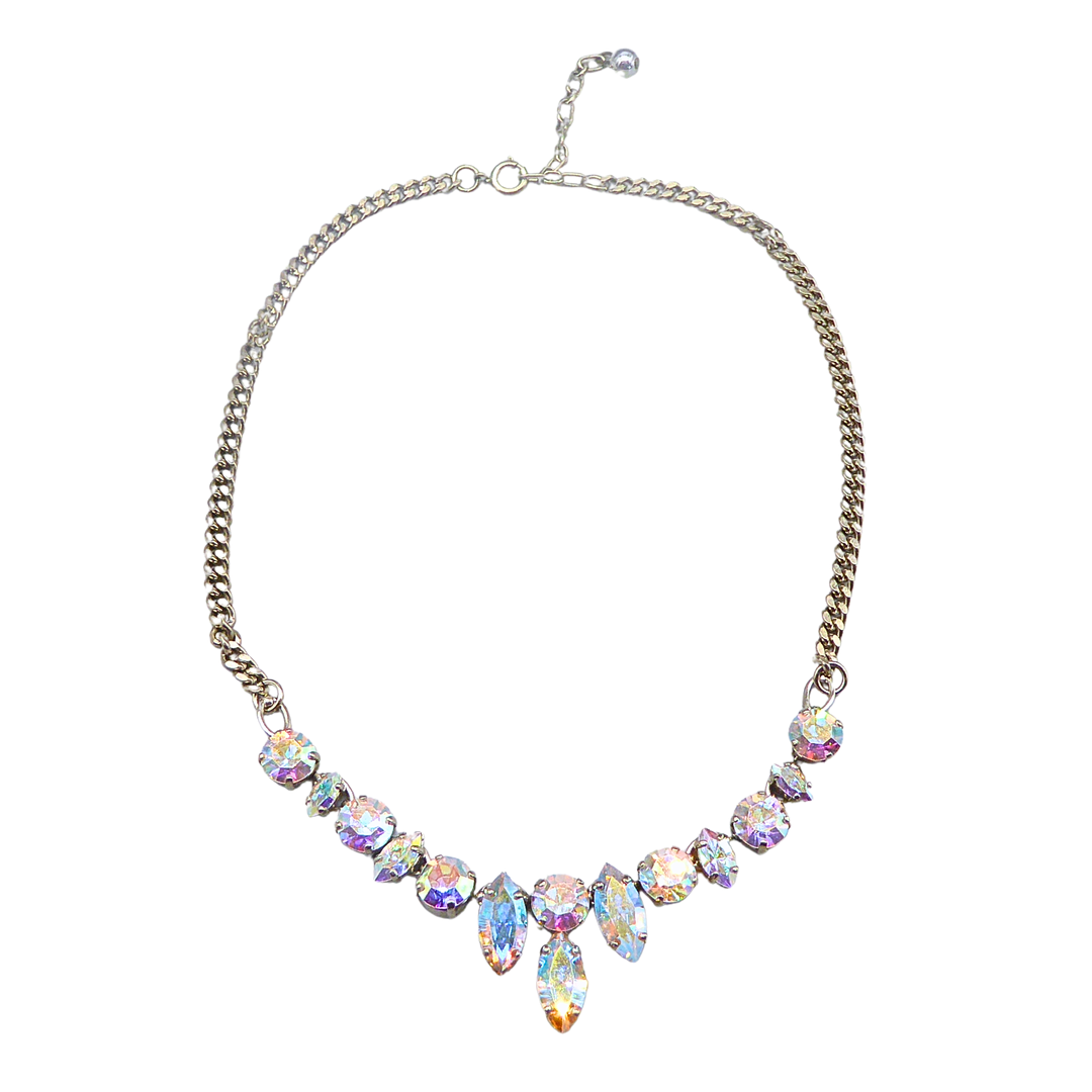 PRACHTVOLLES CHOKER-COLLIER MIT SCHILLERNDEN AURORA BOREALIS STRASSKRISTALLEN.
