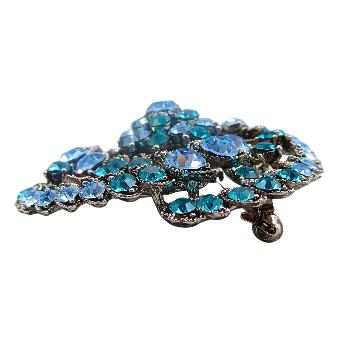STRASS-BROSCHE IN AQUAMARIN & TÜRKIS.