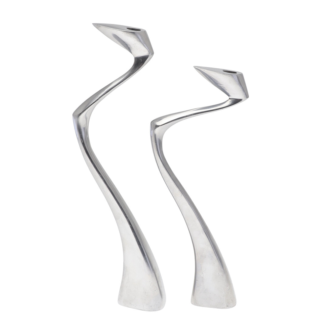 MATTHEW HILTON SWAN CANDLESTICKS.