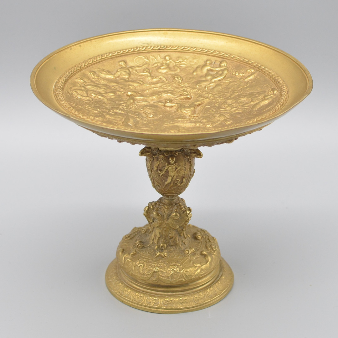 TAZZA, NEPTUN, BRONZE, FEUERVERGOLDUNG, FRANKREICH, FRÜHE BIS MITTE 19. JAHRHUNDERT, NACH BENVENUTO CELLINI AUS DEM 16. JH.