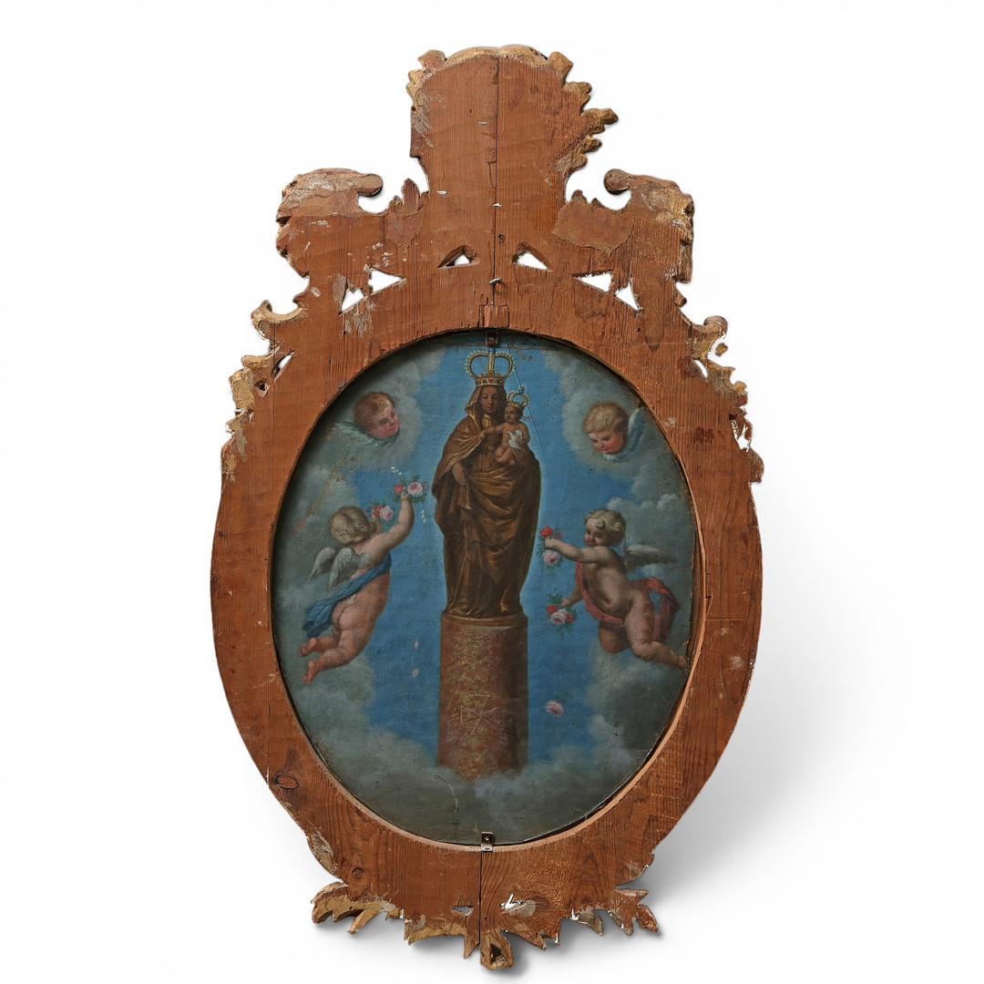 SPANISH SCHOOL, 18TH CENTURY. Devotional banner of Our Lady of the Pillar.
