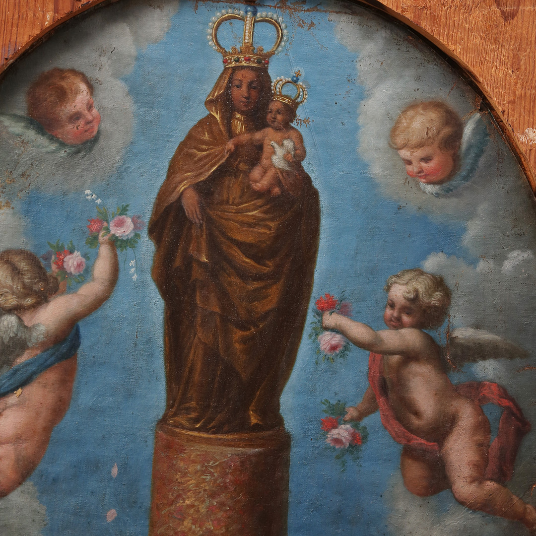 SPANISH SCHOOL, 18TH CENTURY. Devotional banner of Our Lady of the Pillar.