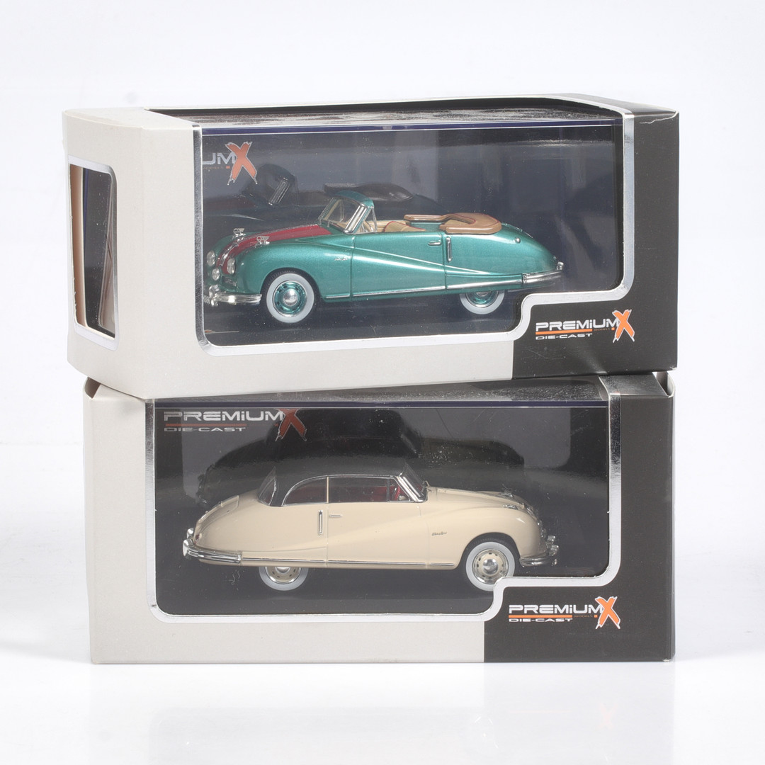 MODELLBILAR, 2 st, metall/resin, Austin A90 Atlantic HT + Cabriolet, PremiumX, skala 1:43.