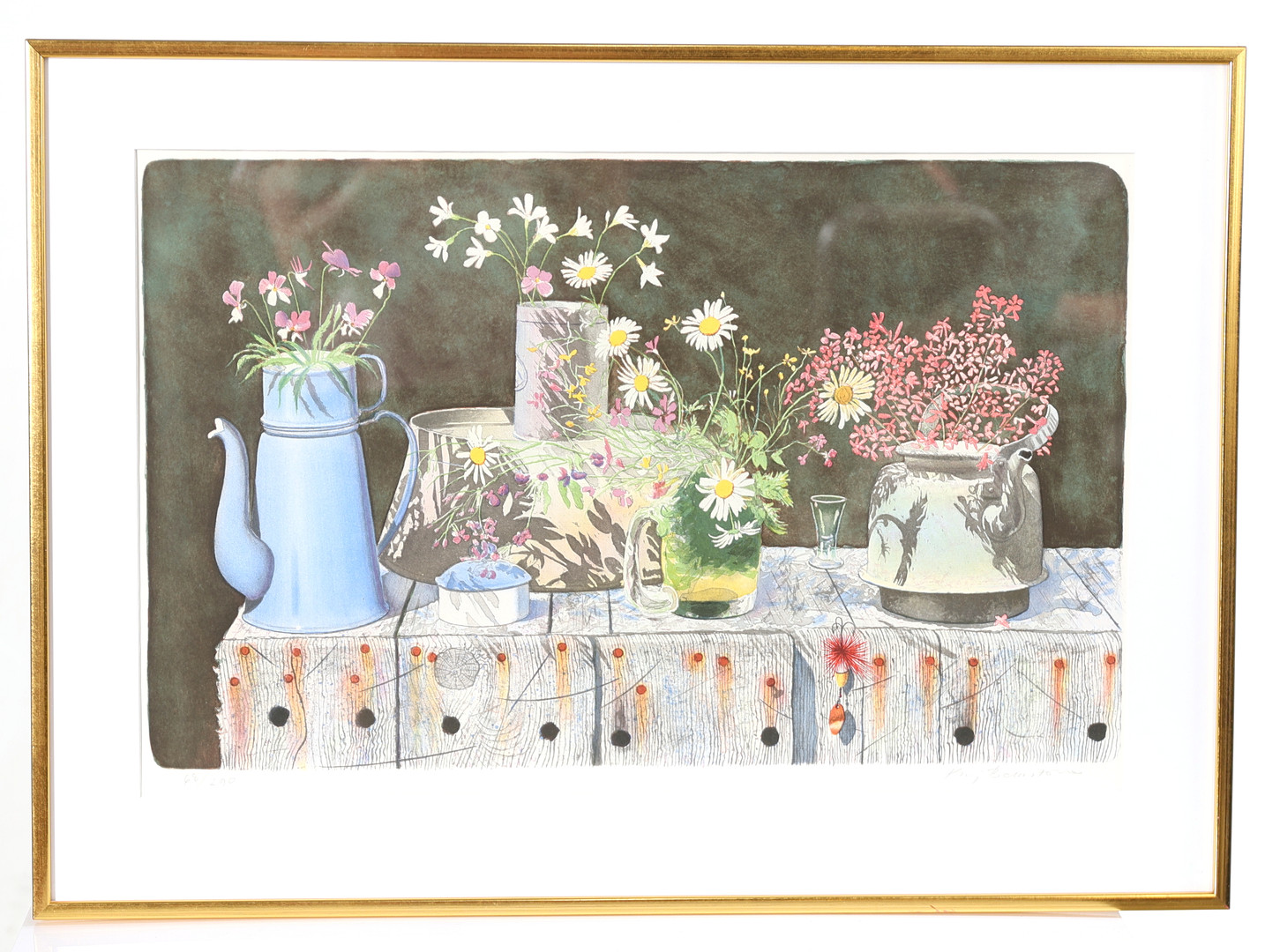 KAJ BERNSTONE. Färglitografi, sommarblomster, 68/290, signerad.