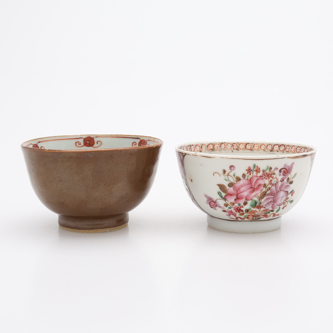 TEKOPPAR, TVÅ STYCKEN, PORSLIN, KINA, 1700-TAL.