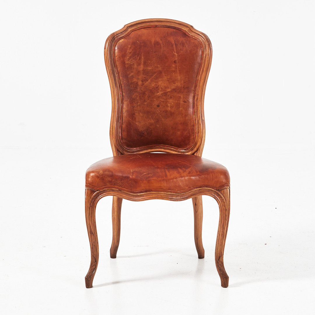 STOL, 1800-tal, körsbär, läderbeklädd, Louis XV-stil.