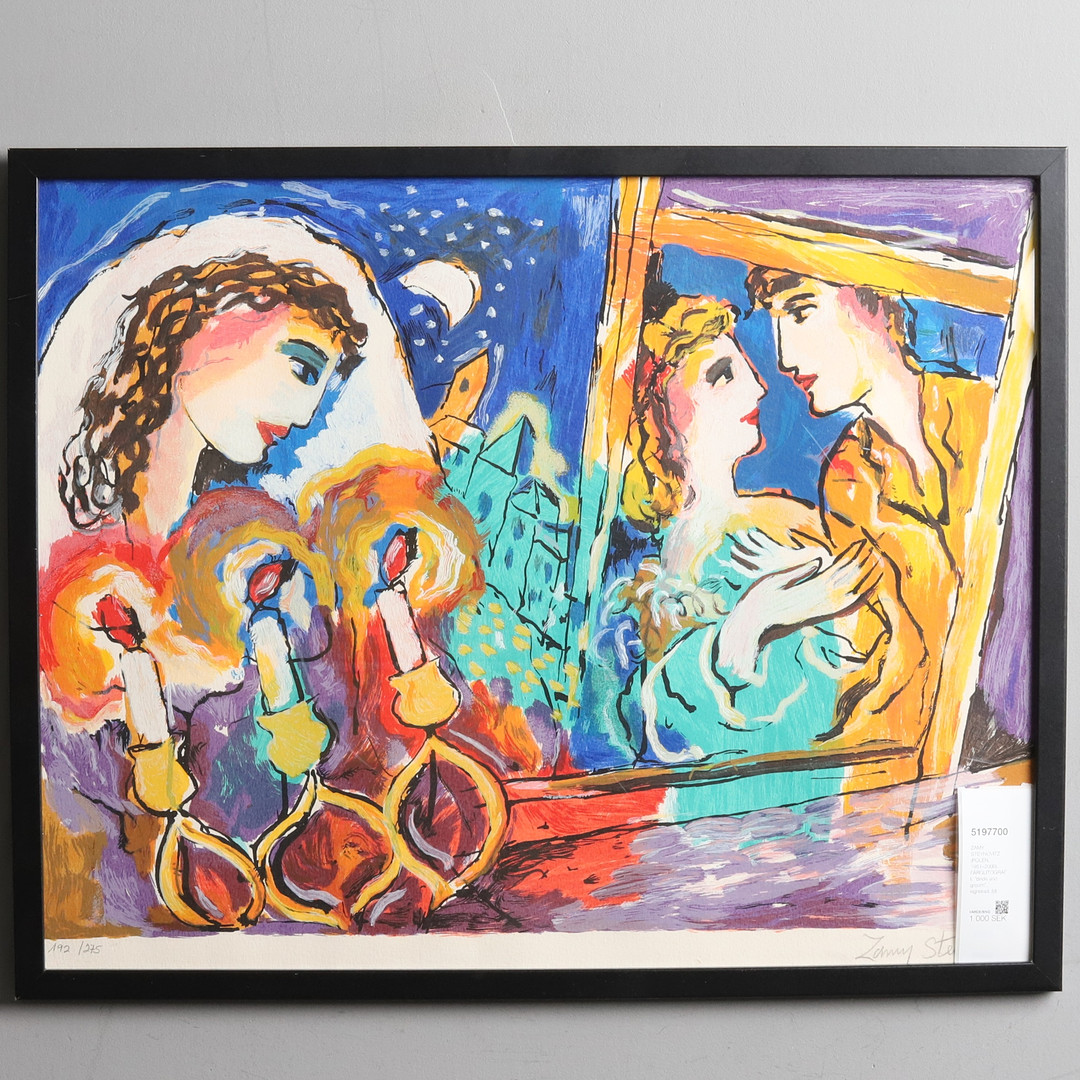 ZAMY STEYNOVITZ (POLEN, 1951–2000). FÄRGLITOGRAFI. "Bride and groom", signerad.