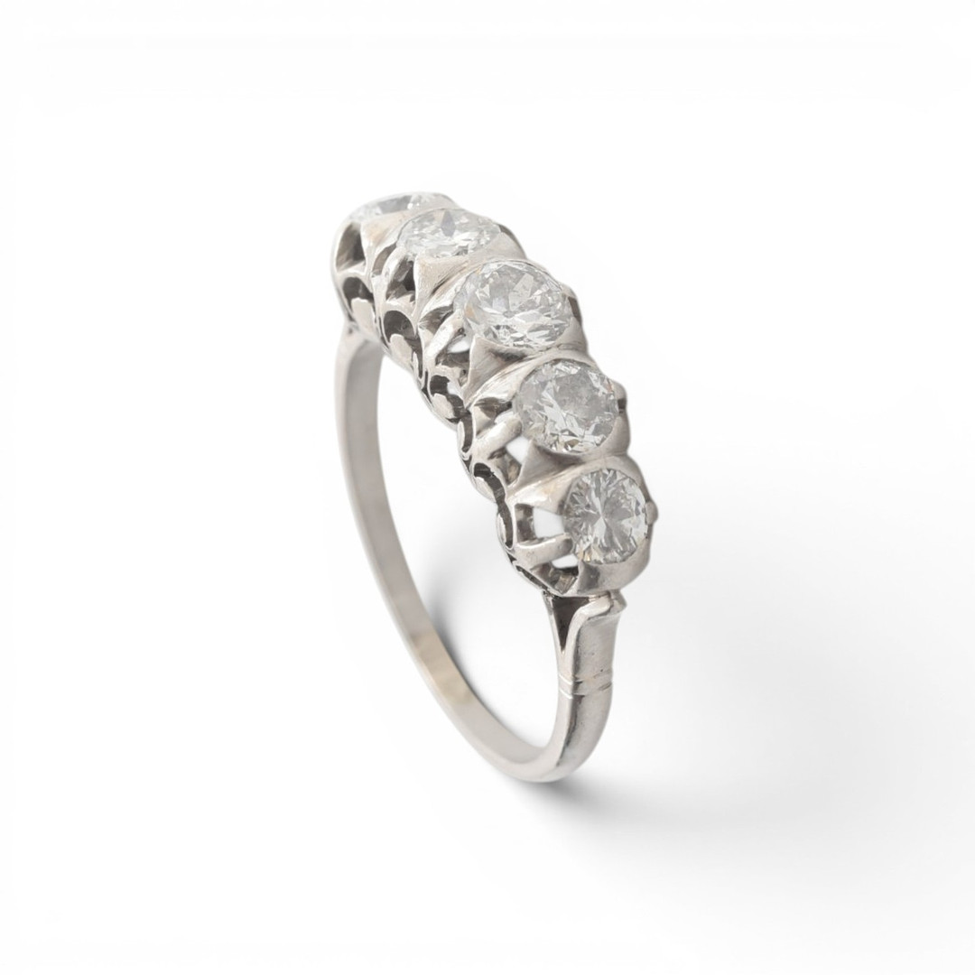 Five-stone diamond ring, mid-20th century.