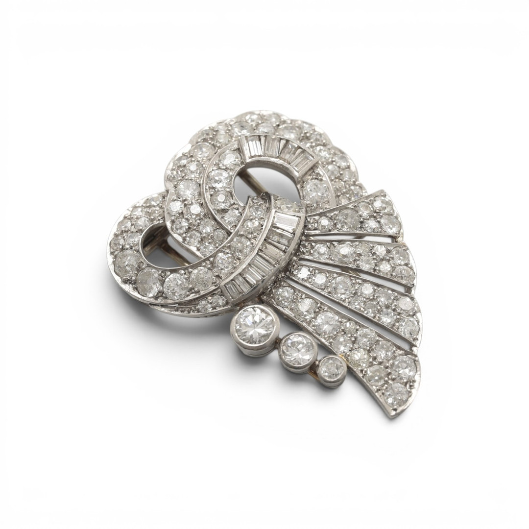 Diamond clip brooch, mid-20th century.