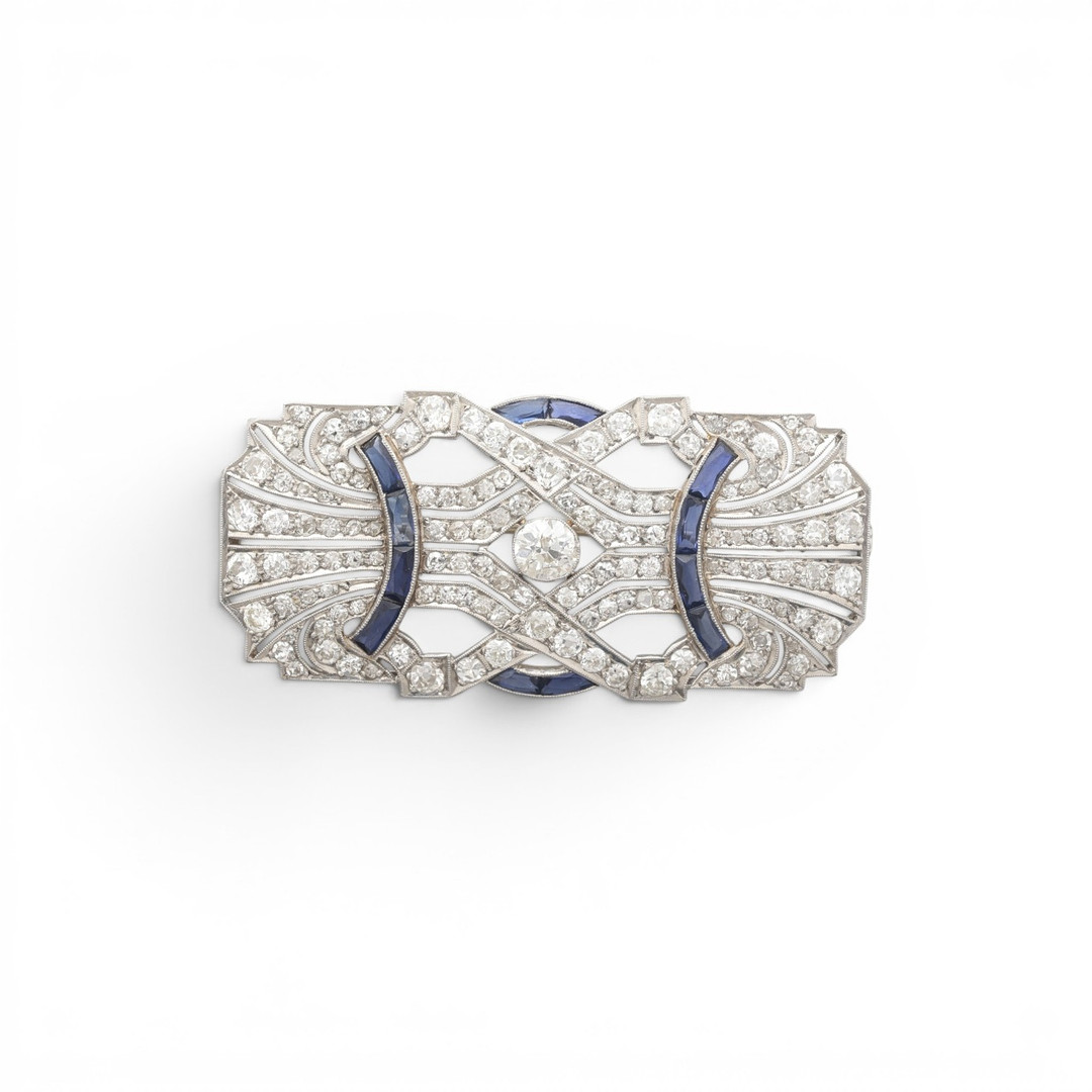 Art Deco diamond and sapphire brooch, circa 1925.