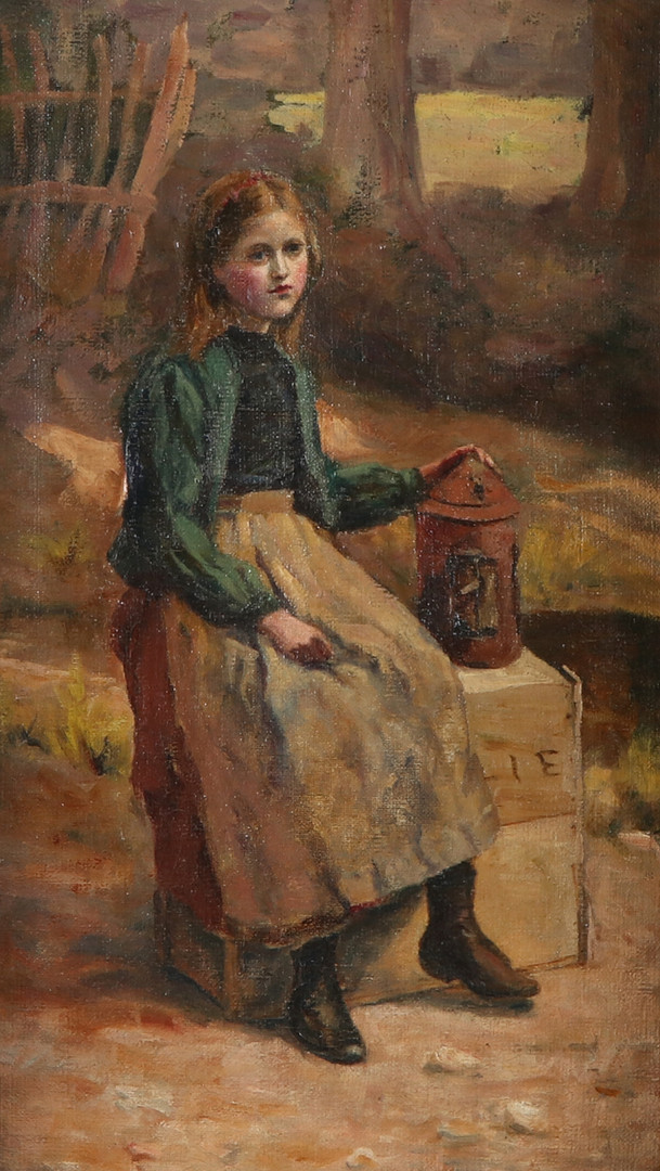 OKÄND KONSTNÄR. Oljemålning på duk. Porträtt av flicka. 1800-tal. Osignerad.