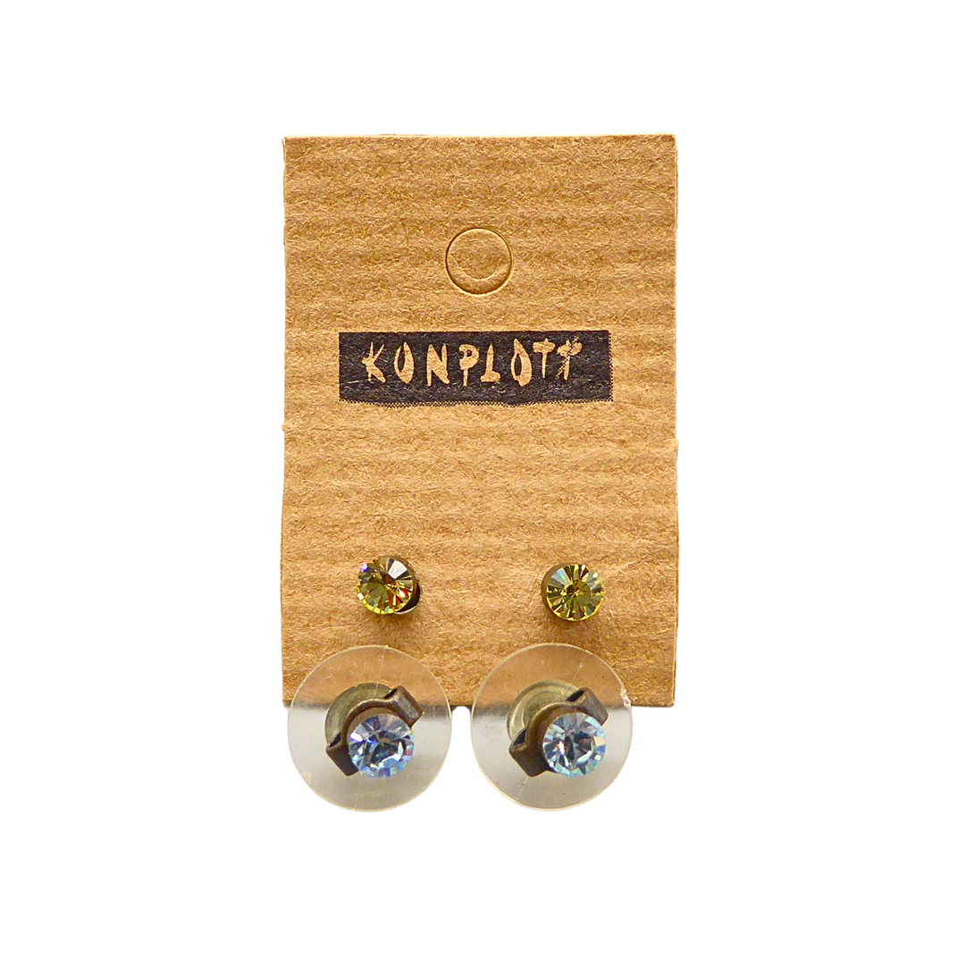 KONPLOTT OHRSTECKER-SET MIT FACETTIERTEN KRISTALLSTEINEN (2 PAARE).